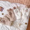 Five Fingers Gloves Cartoon Bear Cute Ears Hanging Neck Glove Women's Girls Winter Kawaii Thick Riding Mittens Outdoor Keep Warm