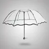 Parapluies Transparent Pliant Non Automatique Parapluie Hommes Ondulation Bord Coupe-Vent Pluie Femmes Plastique Clair Dames Parasol Extérieur