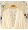 Women's Blouses 2023Summer Korean Backless Lace Chiffon Sunscreen Shirt Hollow Out Long Sleeve Air-conditioned With Small Shawl 15862