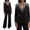 New Spring Women Pants Suits Crystal Beading Mother of the Bride Suit Evening Party Blazer Guest Wear 2 Pieces