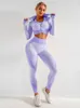 Active Sets Gym Sport Zipper Seamless 3 Piece Set Yoga Women Hip Lifting Stretch Workout Exercise Outfit Long Sleeve Legging Fitness Clothes