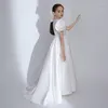 Girl Dresses Pleated V Neck Satin Wedding Flower Dress First Communion Lace Short Lantern Sleeves Princess Plain Bridesmaid Ball Gowns