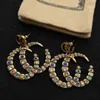 Jewelry Fashion Brand Earring Color Diamond Double G Letter Brass Material Personality Earrings Women Wedding Party Designer with Box