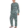 Pijama de leopardo para dormir masculino Pijama de outono azul e preto sono de roupas de noite de duas peças de manga longa de pijama fofos conjuntos de pijama