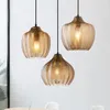 Pendant Lamps Amber/Gray Glass Chandelier Restaurant E27 Led Light Modern Minimalist Personality Bedside Nordic Bedroom Bar Staircase Lamp