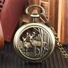 Pocket Watches Gold/Bronze Double Deer Herd Mechanical Watch Hand Winding Pendant Clock Roman Numal Display Manual