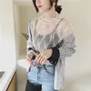 Kvinnors blusar 2023 Autumn Thin Half High High Long Sleeve Slim Sexig transparent spetsbotten Blus Kvinnor