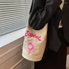 Avondtassen schattige donuts print vrouwen canvas tas tas zoete letters borduurwerk schouder Koreaanse ins emmer voor meisjesdoek crossbody