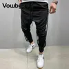 Pantaloni da uomo Solid Sling Design con coulisse Skinny Hip Hop Mens Casual Matita Pantaloni sportivi sportivi Streerwear Joggers Abbigliamento uomo