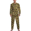 Pijama de leopardo para dormir masculino Pijama de outono azul e preto sono de roupas de noite de duas peças de manga longa de pijama fofos conjuntos de pijama