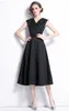 Casual Dresses Siment Elegant Black Dress Office Ladies A Line Sleeveless V-Neck Midi Long With Belt 2023 Spring Fashion SG112293Casual