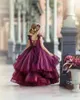 Girl Dresses 2023 Burgundy Flower For Wedding Lace Beads 3D Floral Appliqued Little Girls Pageant Party Gowns Princess