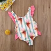 One Pieces Goocheer Infant Kids Baby Girls Swimwear Lace Patchwork O Neck Striped Swimsuit Swimming Bikini Bathing Suit