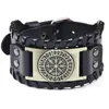 Charm-Armbänder, Retro-Herrenarmband, nordischer Wikinger, Odin, Kompass, handgewebt, breites Lederarmband, verstellbare Armreifen, Punk-Schmuck