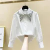 Blusas femininas contas de diamante colarinho de boneca branca feminino 2023 Roupas de primavera Lady lady chic top feminino blusas all-match nancylim