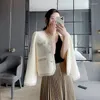 Kadın Düğmeleri Kadın Zarif Takmitasyon Mink Kaşmir Kazak Ceket Bahar Sonbahar Moda Kısa Örgü HARDIGAN O-BACK Uzun Kollu Küçük