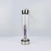 UPS Natural Crystal Water Bottle Point Healing Obelisk Wand Elixir Quartz Crystal Glass Water Bottle Wooden Cup Cove