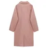 Mélanges de laine pour femmes bouton de corne veste en coton rose femmes automne hiver matelassé épaissi mi-long sur le genou manteau en laine femme Colle