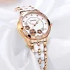 Armbandsur Rose Gold Women's Watch Mechanical Movement Ceramic Armband Sapphire Crystal Bright Zircon Dial rostfritt stål