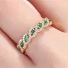 Wedding Rings Fashion Two-piece Green Crystal Crown Ring Engagement Set For Women Classic Jewelry Accessories