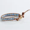 Strand Women Men Round Bead Bracelet 6mm Natural Blue Matte Stone Leather Charm Handmade Woven Wrap Jewelry Beaded Strands