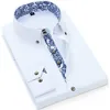 Mens Casual skjortor Blueandwhite Porslin krage skjorta män långärmad koreansk slimfit casual affärsklänning skjortor fast färg vit skjorta bomull 230114