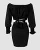 Work Dresses Women's Two-piece Fashion Long-sleeved Black Shoulder Sexy Mini Short Coat With Hip Drilling Skirt Suit