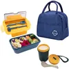 Ensembles de vaisselle Boîte à bento écologique avec tasse repas Sac à lunch 1100ML Récipient durable en paille de blé inclus Couverts pour les déplacements