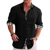 Camisa casual masculina camisa masculina manga longa linho de algodão outono