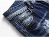 Jeans pour hommes Designer de mode déchiré avec des patchs Hi Street Pantalon en denim en détresse Coupe droite Bleu délavé