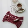 Table Mats 3Pcs Place Mat Crochet Flower Woven Decorative Pad Cup Mug Dining Tea Heat Insulation Coffee