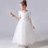 Flickaklänningar Elegant Christmas Tulle Flowle Junior Bridesmaid Dress glittrande barn för bröllopstävlingsklänningar elfenben