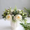 Decorative Flowers & Wreaths Artificial Peony Rose Berry Hybrid Bouquet Bridal Hand Wedding Flower Home Garden Party Decoration Fake FlowerD