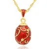 Pendentif Colliers Fleurs Avec Oeufs De Fabergé En Émail Rouge Convient À Toutes Les Marques De Bijoux Pour Femmes Cadeau