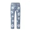 Männer Jeans Baggy Y2k Harajuku Farbe Block Blume Volle Hosen Übergroße Streetwear Retro Gerade Casual Männer Frauen Denim Hosen