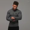 Polos pour hommes Chemises de compression de haute qualité Hommes Bodybuilding Sportswear Tops Chemise à manches longues Top Gym Fitness Polo serré