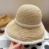 Wide Brim Hats Fashion Pearls Summer Women Straw Beach Bucket Hat Soft Foldable Outdoor Ladies Panama Caps