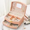 Storage Boxes Multilayer Lock Jewelry Organizer Display Case PU Leather Drawer Box Portable Necklace Earring Rings