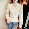 Women's Blouses Polo Collar Hollow Long-sleeved Corduroy Shirt Women Design Casual Top Blusaa De Mujer Elegantes Mangas Farol