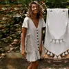 Party Dresses 2023 Women's Sexy V Neck Ruffles Mini Short Dress Solid Color Single-breasted Ladies Vacation Beach Style