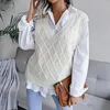 Gilets pour femmes Vêtements pour femmes Automne et hiver Col en V Rhomboïde Creux Casual Pull tricoté Couleur unie Lâche sans manches