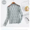 Kvinnors blusar 2023 Autumn Thin Half High High Long Sleeve Slim Sexig transparent spetsbotten Blus Kvinnor