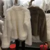 FURE FUR FUA FAUX Zima Koreańskie kobiety skórzane patchwork miękki płaszcz w szyku w szyku długim rękawie Krótka kurtka beżowa Khaki ciepłe pluszowe marne