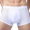 Onderbroek ondergoed mannen ademende snel droge platte boksers mesh holle plus size massief bokser mannelijk elastisch taille ondergoed