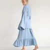 Damska odzież sutowa 2023 Moda długa koszulka nocna z szaty rękawowe damski garnitur domowy marszczone paski bawełniane piżamę damską odzież domową
