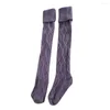 Vrouwen sokken herfst winter massief kleurband over het knie garen wollen bol buis dij hoge lange katoenbouillon #p2