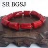 Brin 10-14mm 4mm Halloween Cadeau Lady Mariage Femmes Bijoux Élastique Naturel Rouge Corail Bracelet 7.5-8 pouces