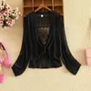 Women's Blouses 2023Summer Korean Backless Lace Chiffon Sunscreen Shirt Hollow Out Long Sleeve Air-conditioned With Small Shawl 15862