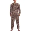 Pijama de leopardo para dormir masculino Pijama de outono azul e preto sono de roupas de noite de duas peças de manga longa de pijama fofos conjuntos de pijama