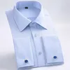 Mens Casual Shirts Quality Gentle Formal Mens French Cuff Dress Shirt Men Long Sleeve Solid Striped Style Mens Shirts Cufflink Include Plus Size 230114